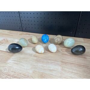 Lot of 9 Vintage Stone Eggs Various Colors & Sizes